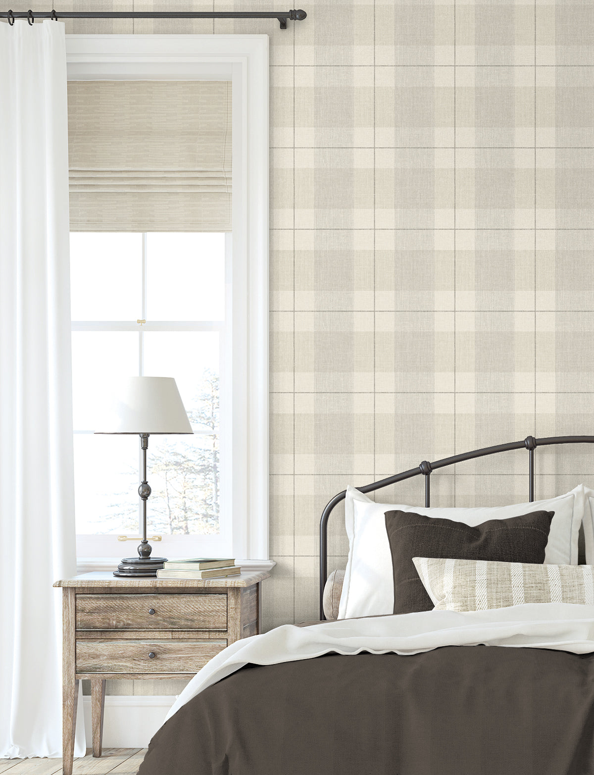 Lenox Hill Plaid Neutral by NextWall Peel & Stick Plaid Peel & Stick Wallpaper – NextWall NW56906