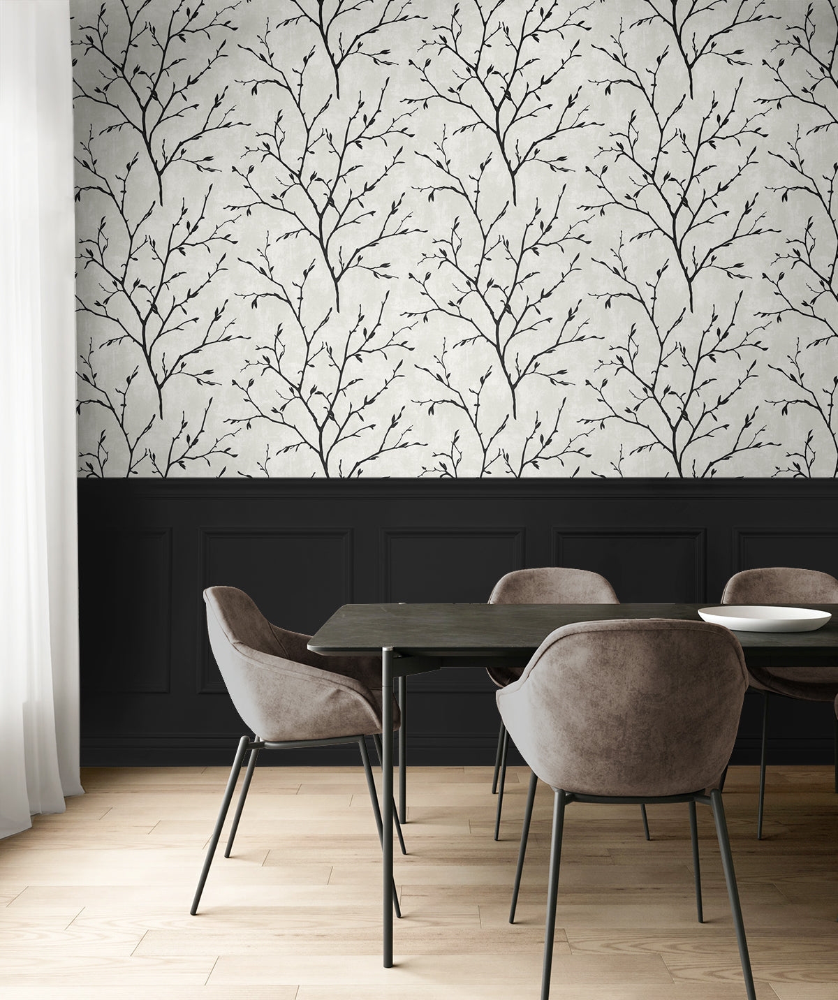Tree Silhouette Black and White by NextWall Peel & Stick Botanical Wallpaper – NextWall NW57400