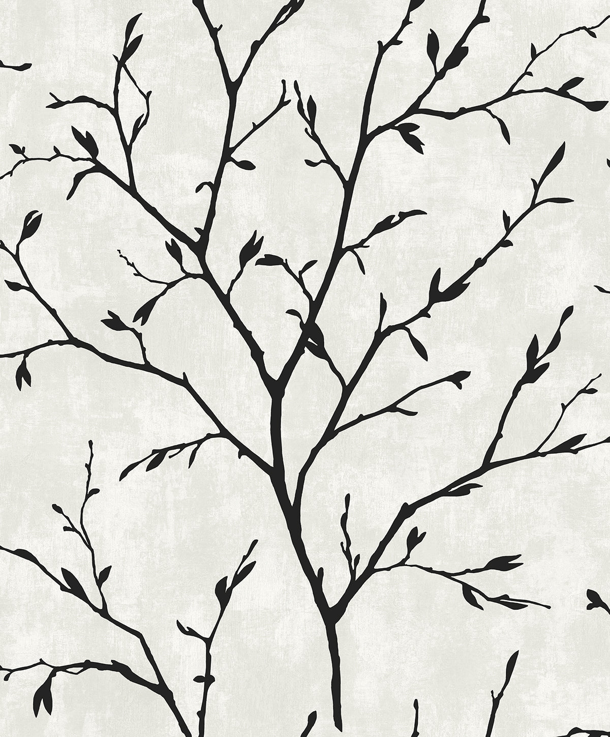 Black tree branch silhouette peel and stick wallpaper on an off-white textured background