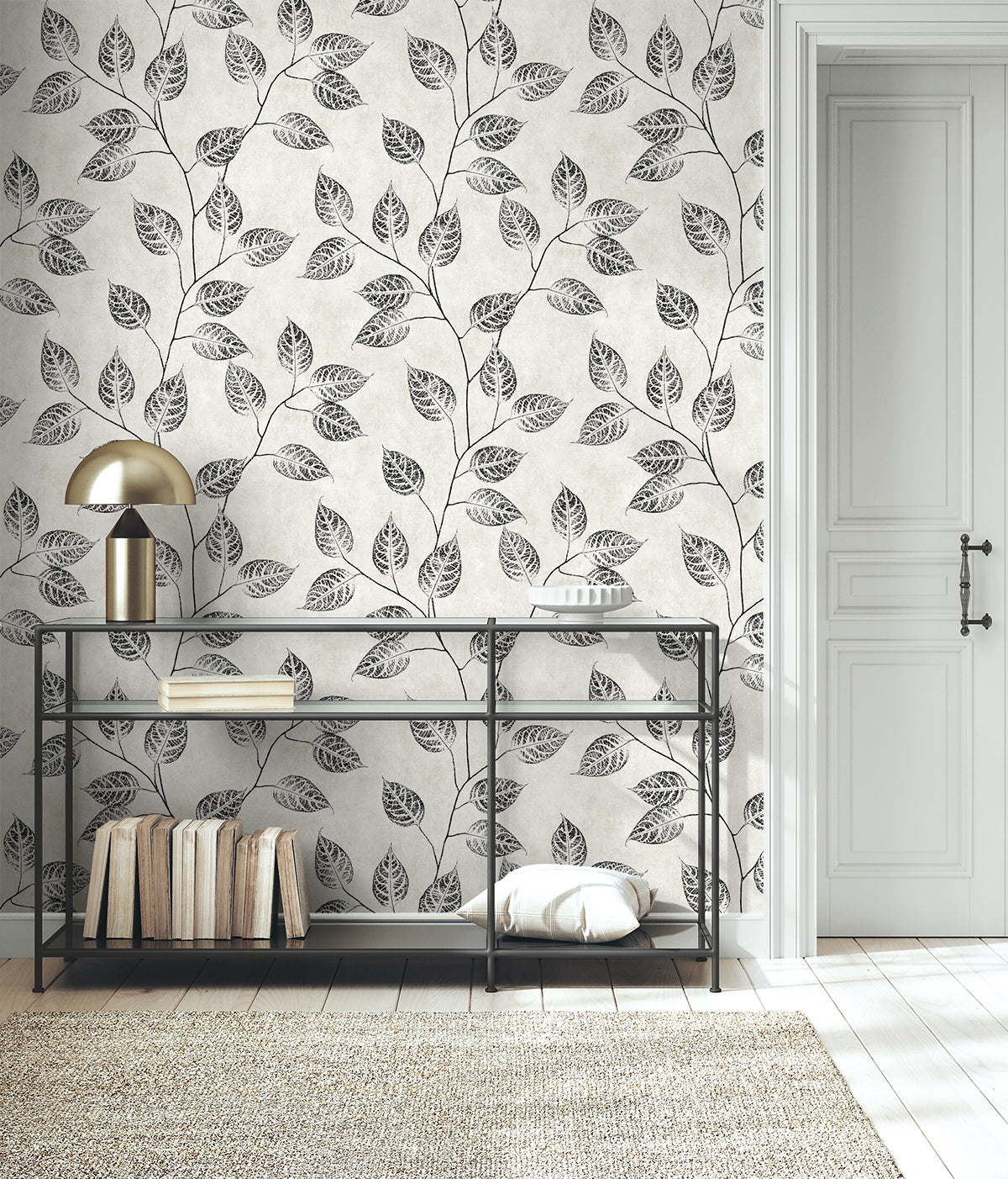 Leaf Silhouette Black & White by NextWall Peel & Stick Botanical Wallpaper – NextWall NW57500-Sample