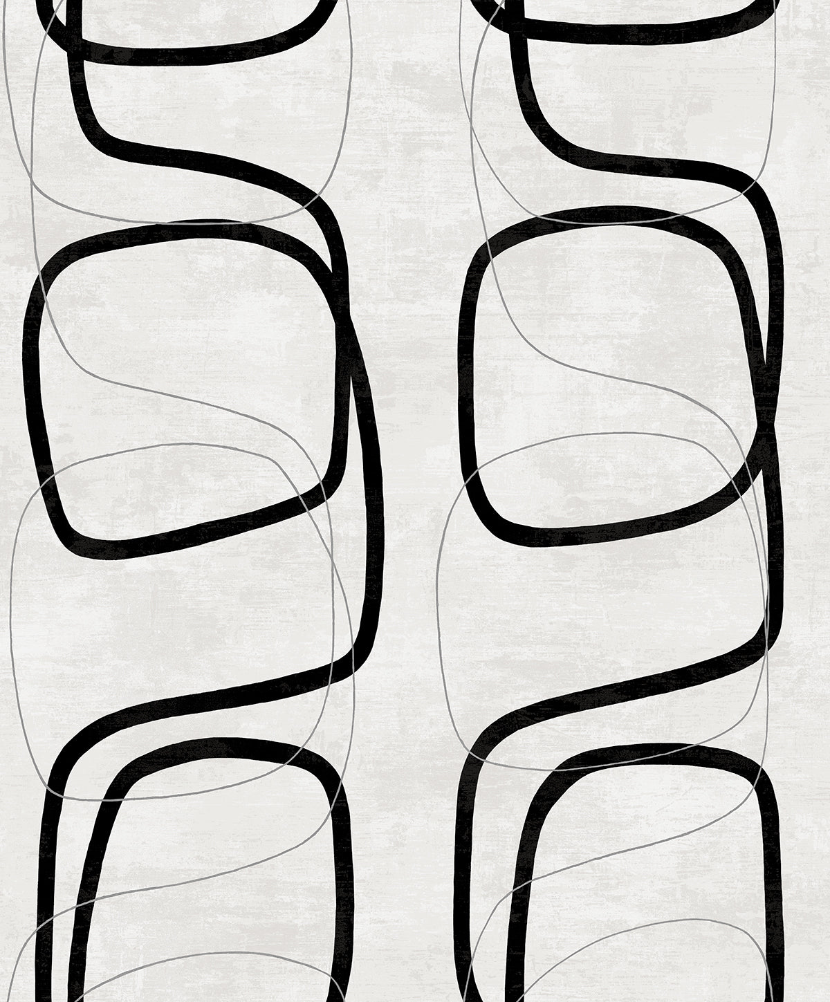 Forcella Geo geometric peel and stick wallpaper in black and white with abstract rounded-square outlines and a matte finish.