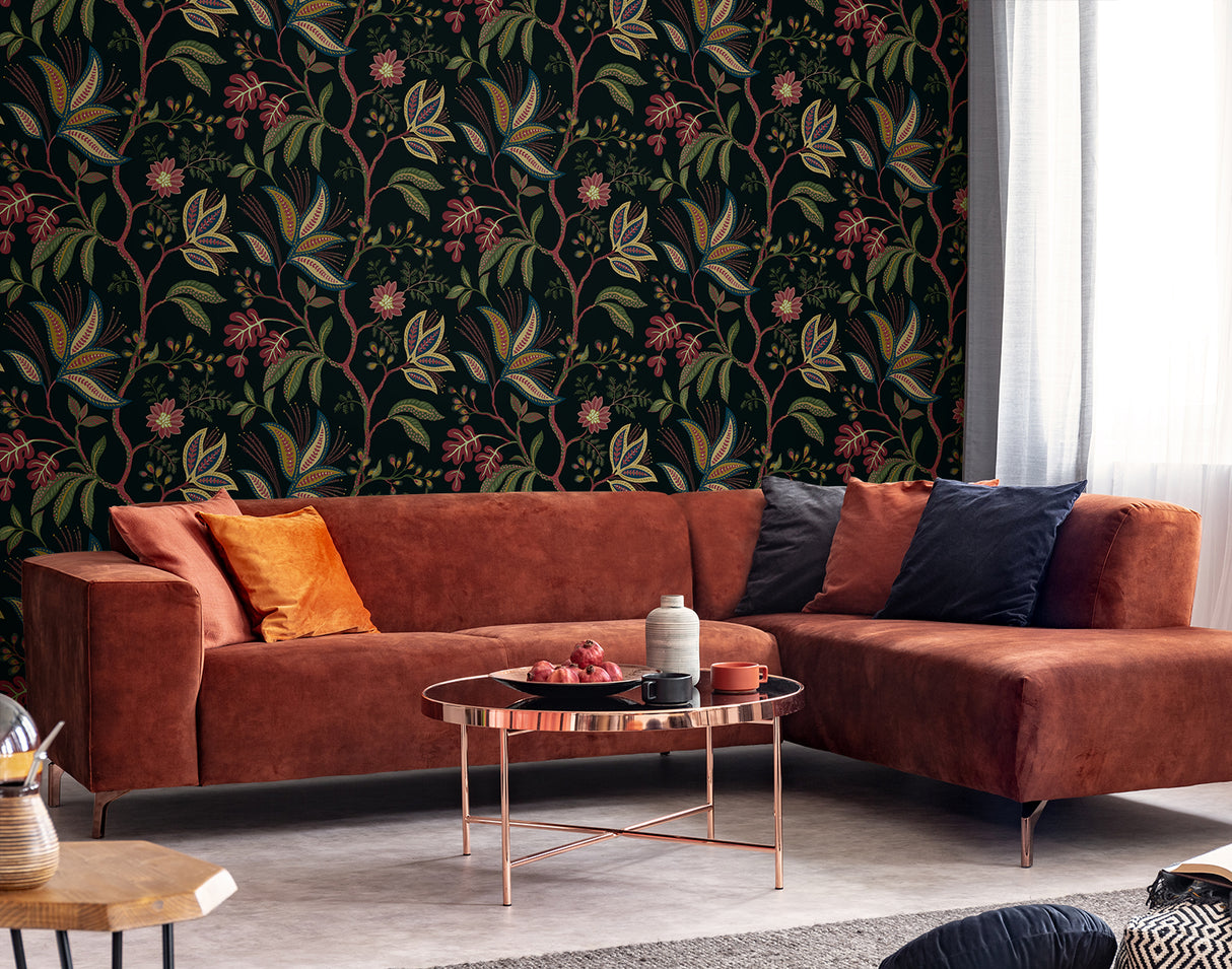 Forest Flourish Ebony by NextWall Peel & Stick Botanical Vine Wallpaper – NextWall NW57900