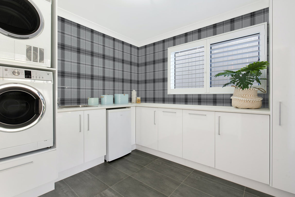 Manorvale Plaid Greyscale by NextWall Peel & Stick Peel & Stick Plaid Wallpaper – NextWall NW58010
