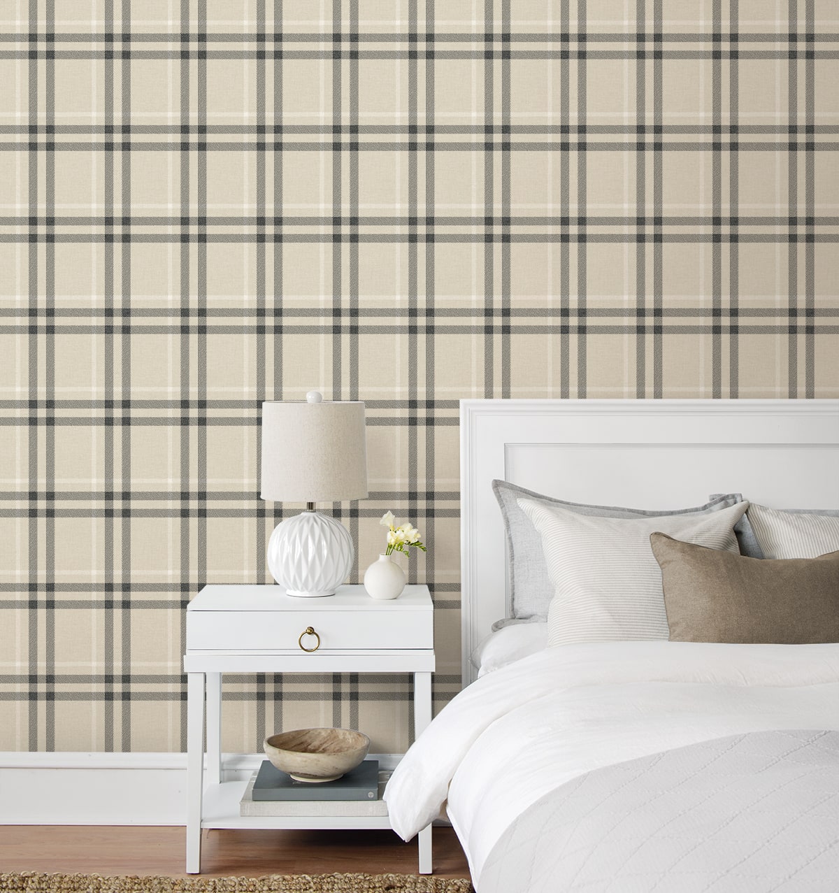 Calverlay Linen & Ebony by NextWall Peel & Stick Plaid Peel & Stick Wallpaper – NextWall NW58205