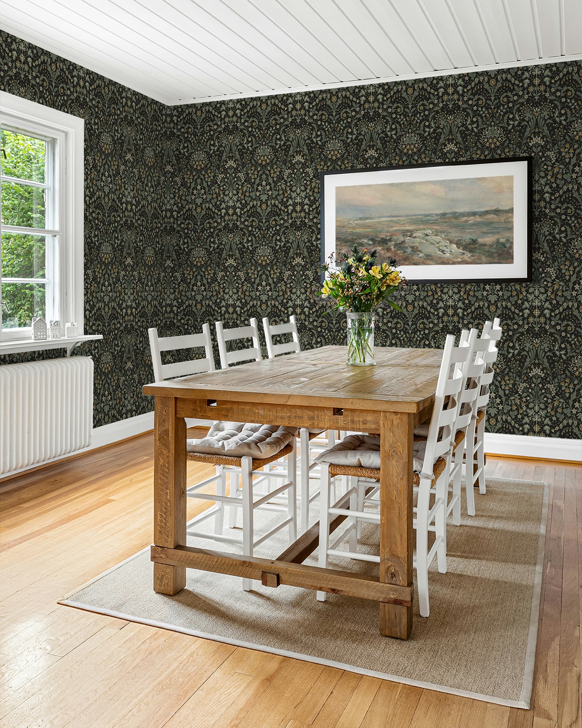 Filigree Floral Ebony & Sage by NextWall Peel & Stick Vintage Botanical Wallpaper – NextWall NW58404