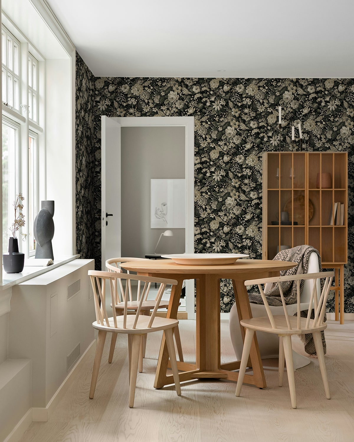 Vintage Bird Garden Ebony & Pale Fern by NextWall Peel & Stick Vintage Floral Bird Peel & Stick Wallpaper – NextWall NW58500