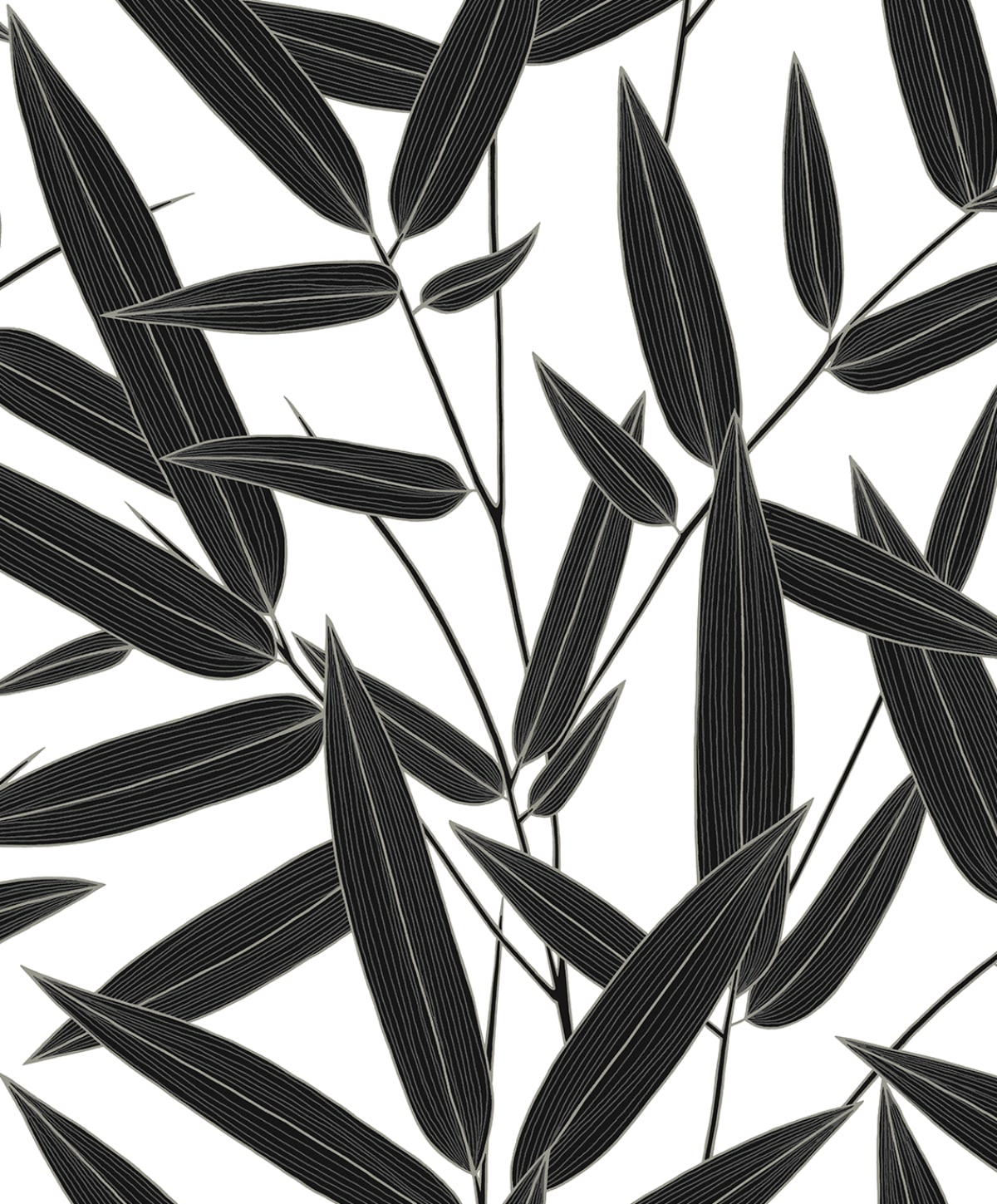 Leaf Branch Trail Ebony peel and stick wallpaper with black leafy branches on a light background