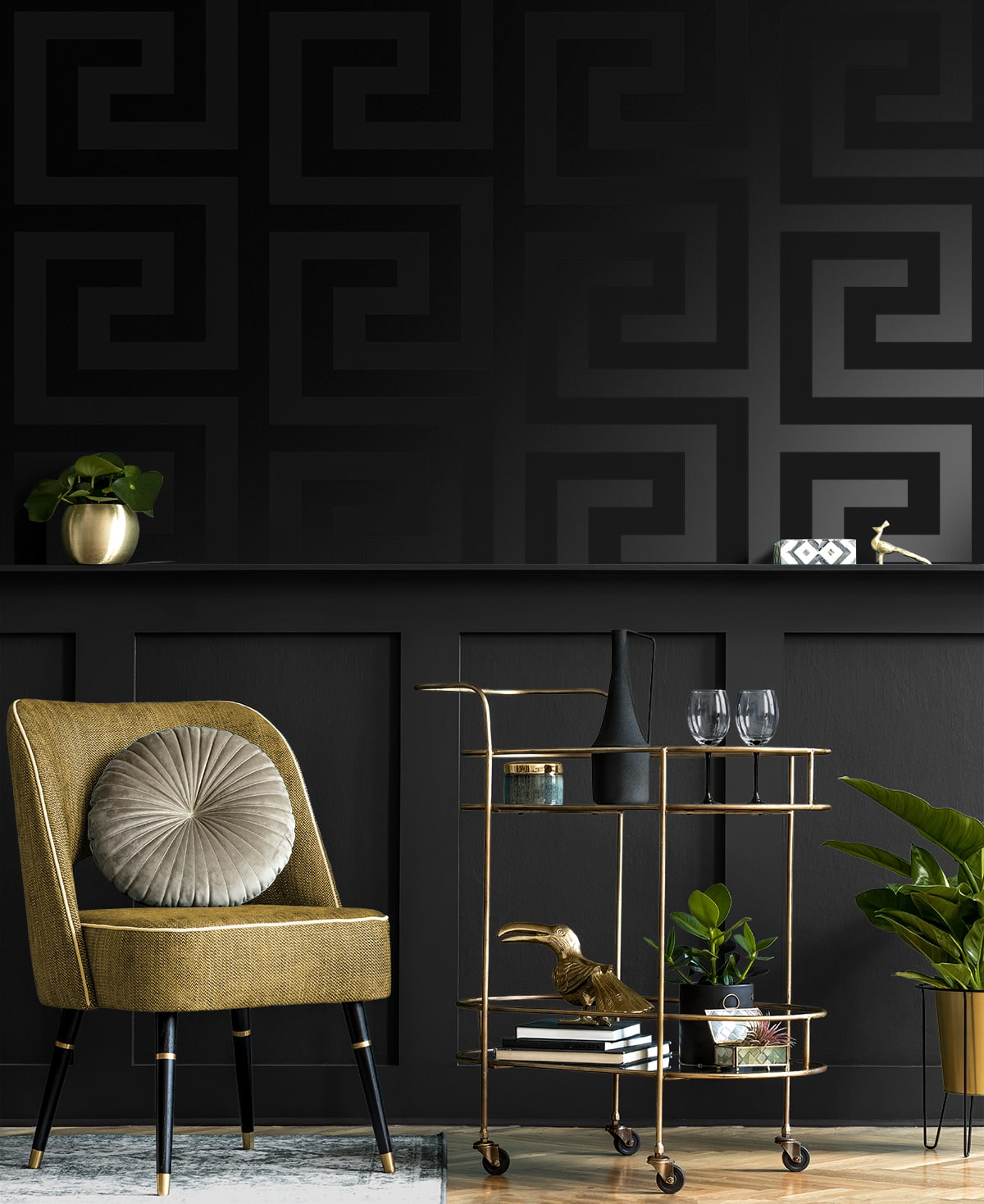 Geometric Maze Onyx by NextWall Peel & Stick Geometric Wallpaper – NextWall NW59400