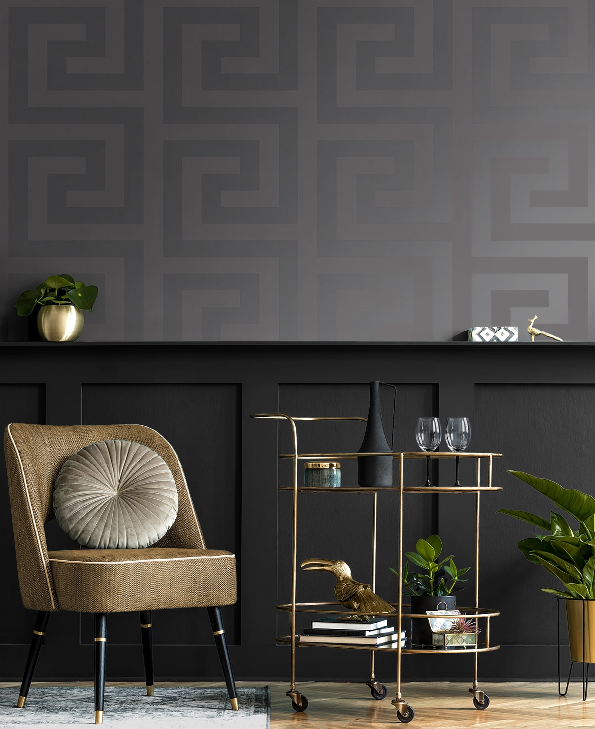 Geometric Maze Graphite by NextWall Peel & Stick Metallic Geometric Wallpaper – NextWall NW59408