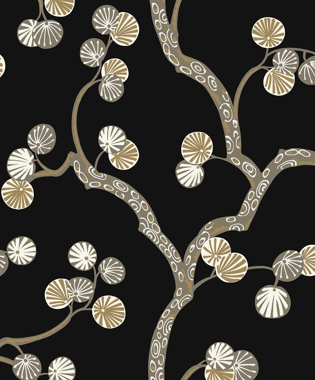Woodland Whimsy ebony and gold metallic floral branch peel and stick wallpaper pattern