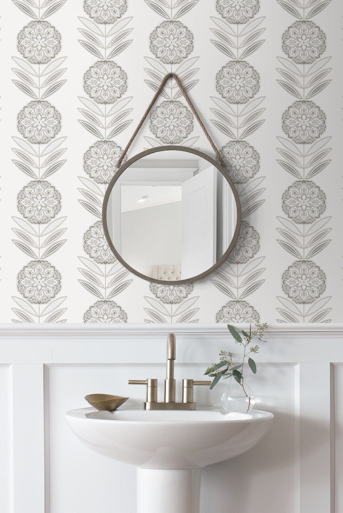 Folk Flowers Morning Fog by NextWall Peel & Stick Matte Vinyl Floral Wallpaper – NextWall NW59900
