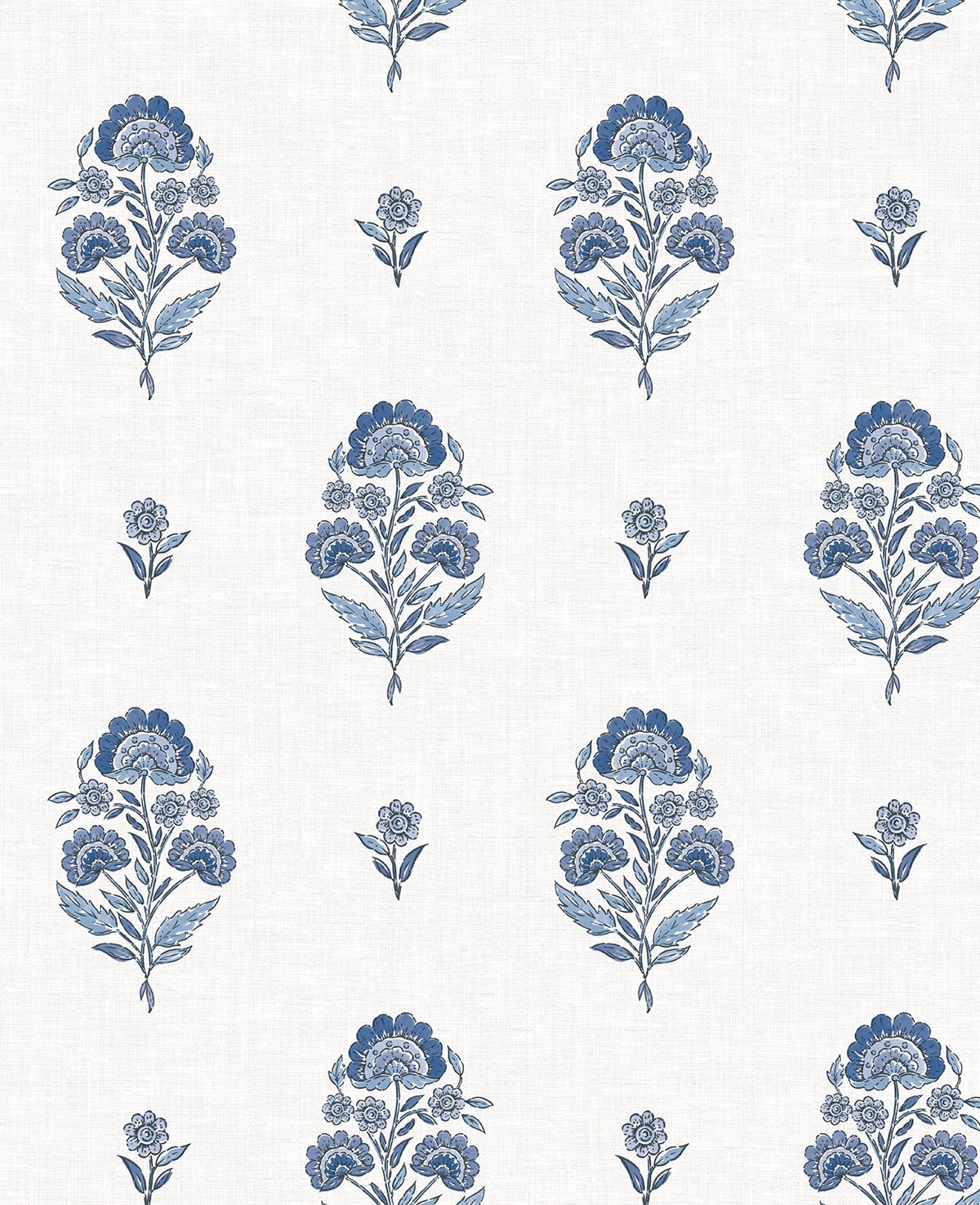 Floral Spot peel and stick wallpaper in Delft blue floral sprigs on a white ground