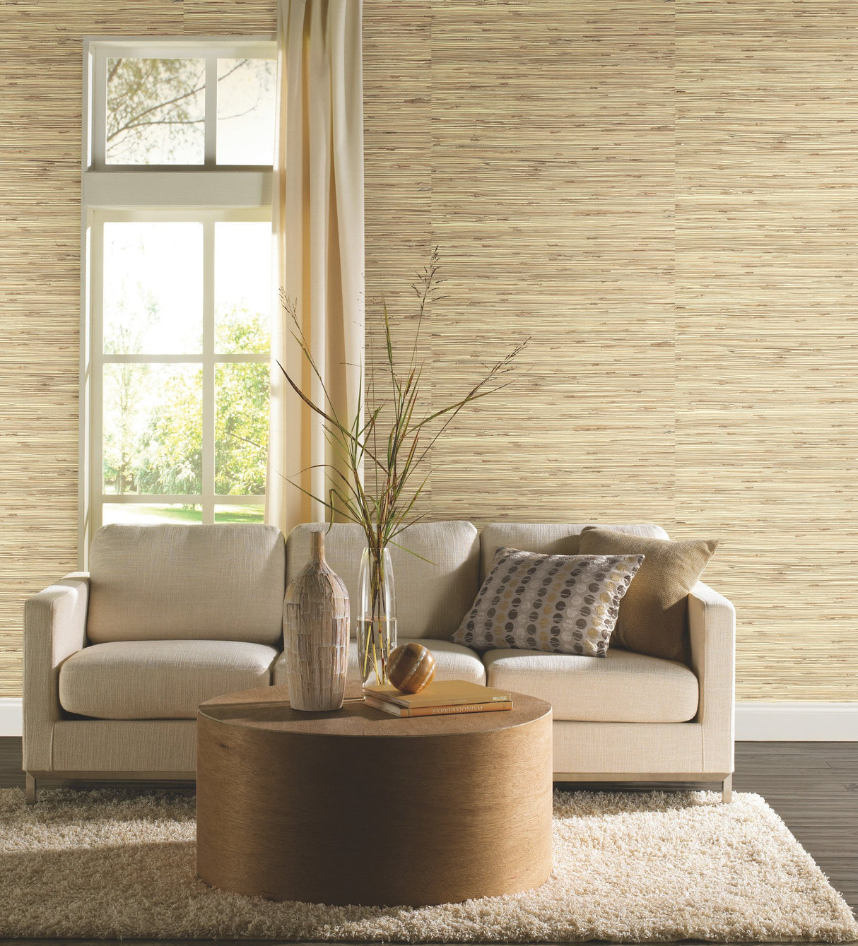 River Grass Beige Grasscloth Wallpaper with Natural Woven Weave - York NZ0781