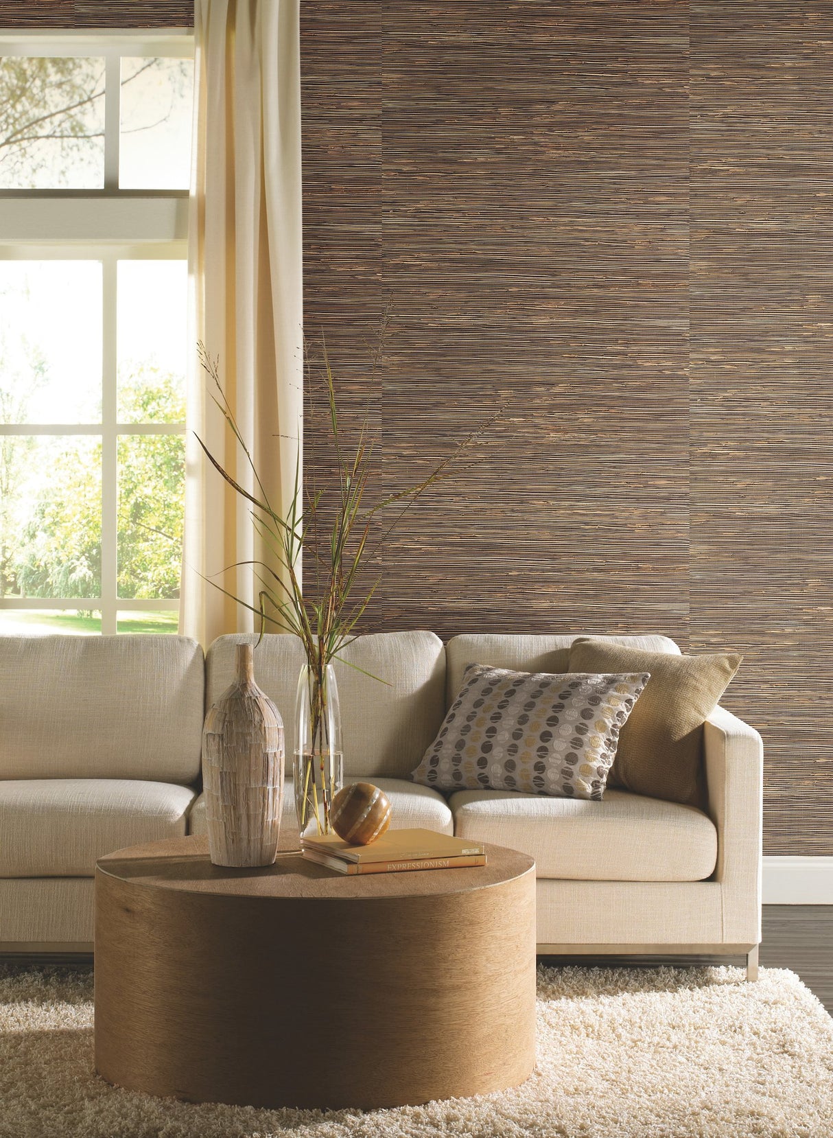 River Grass Black Textured Grasscloth Wallpaper - York NZ0786