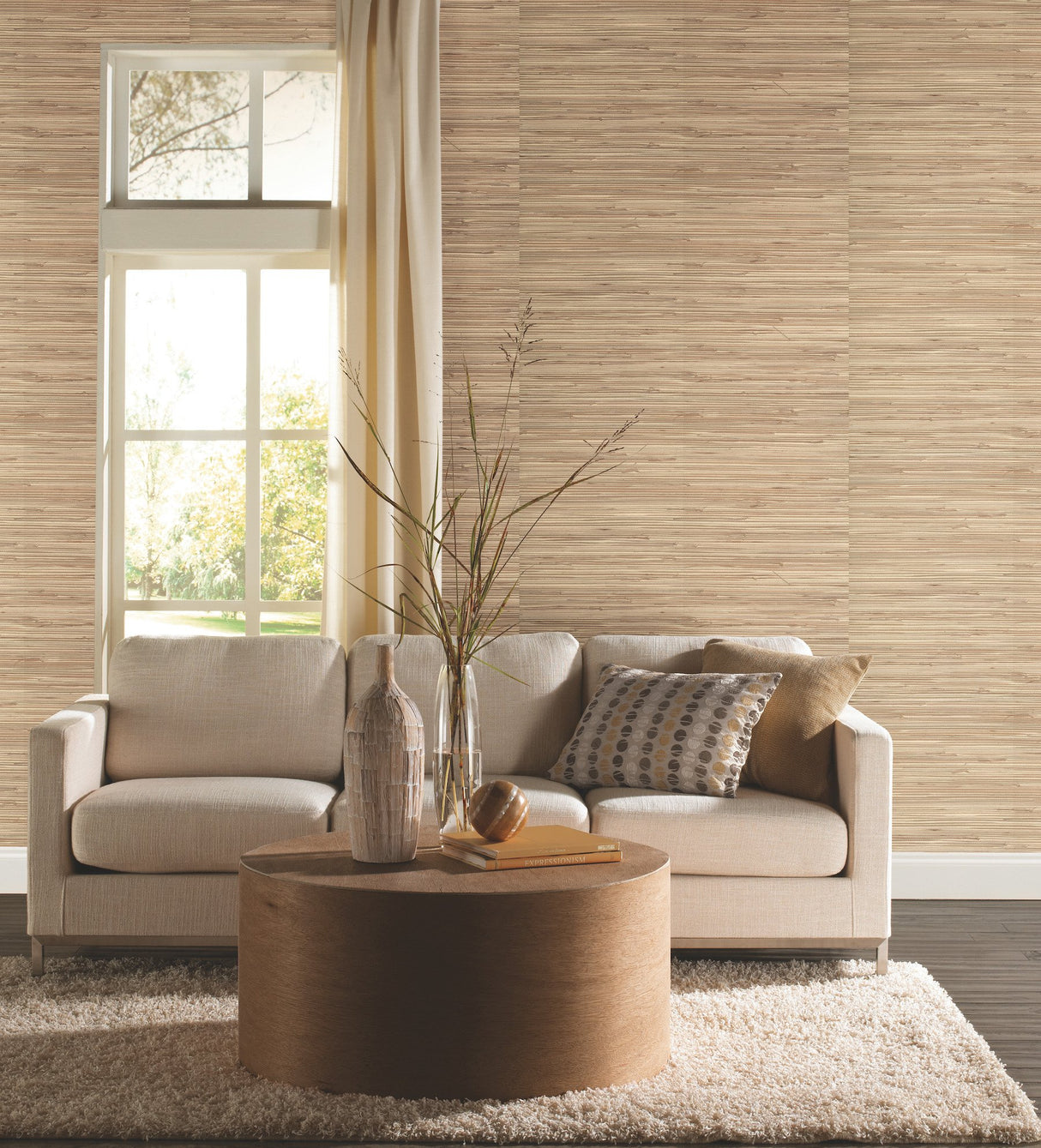 River Grass Beige Grasscloth Wallpaper with Natural Woven Weave - York NZ0787