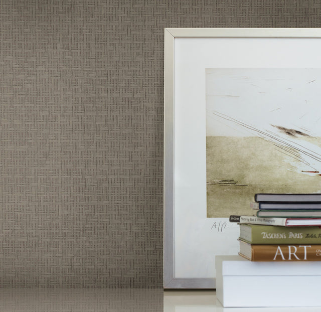 Tatami Weave Dark Grey Wallpaper with Natural Paper Weave Texture - York OG0524