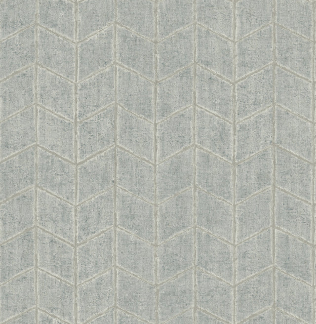 Flatiron Geometric Grey Sky Wallpaper with Metallic Chevron Herringbone Style - York OI0641