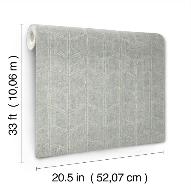 Flatiron Geometric Grey Sky Wallpaper with Metallic Chevron Herringbone Style - York OI0641