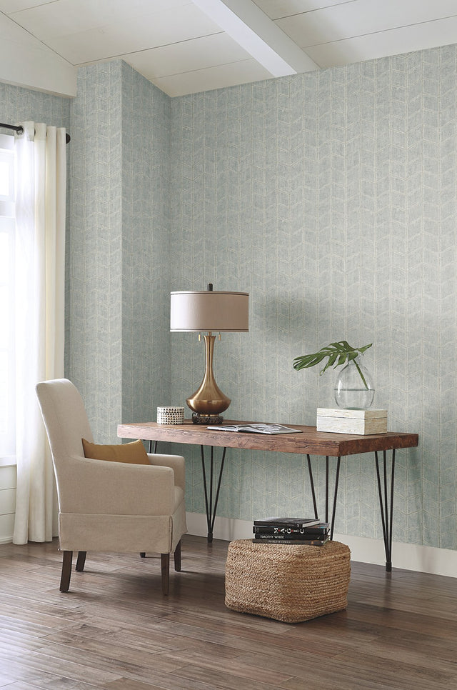Flatiron Geometric Grey Sky Wallpaper with Metallic Chevron Herringbone Style - York OI0641