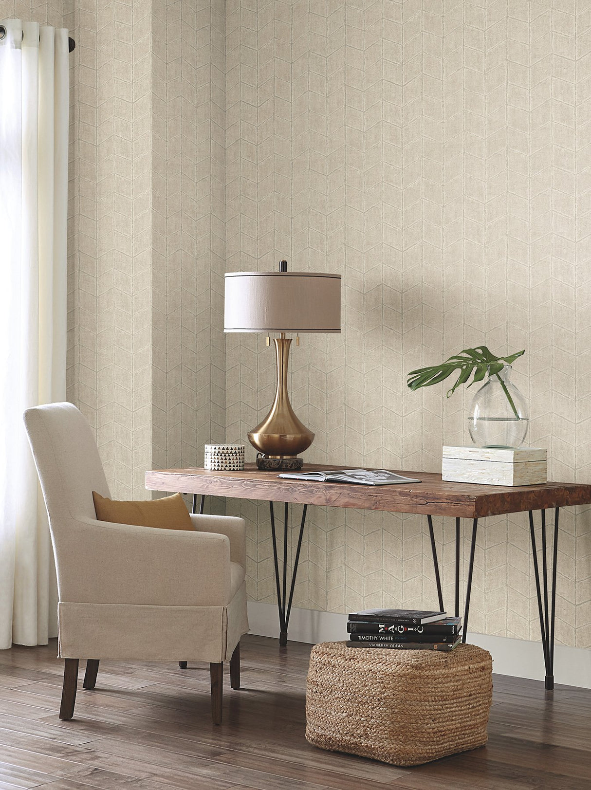 Flatiron Geometric Taupe Wallpaper with Metallic Chevron & Houndstooth Motif - York OI0643