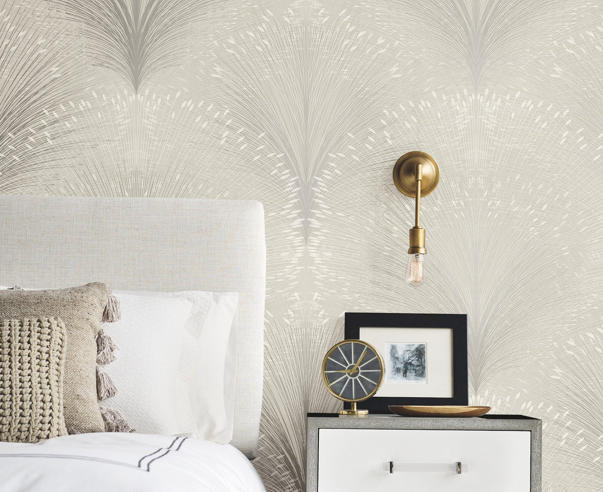 Papyrus Plume Grey Metallic Botanical Wallpaper - York OI0684