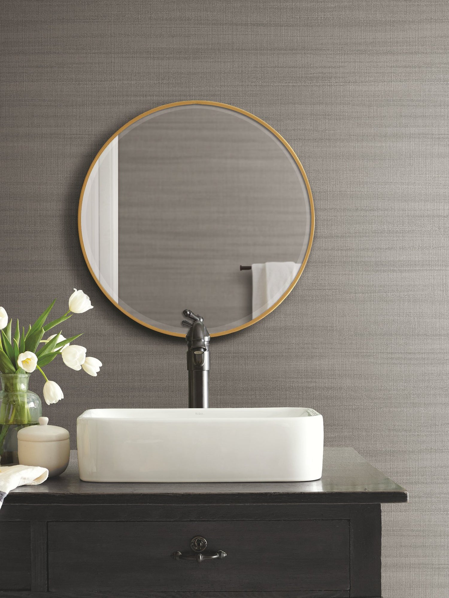 Washed Linen Gravel Wallpaper with Textured Solid in Transitional Style - York OM3664