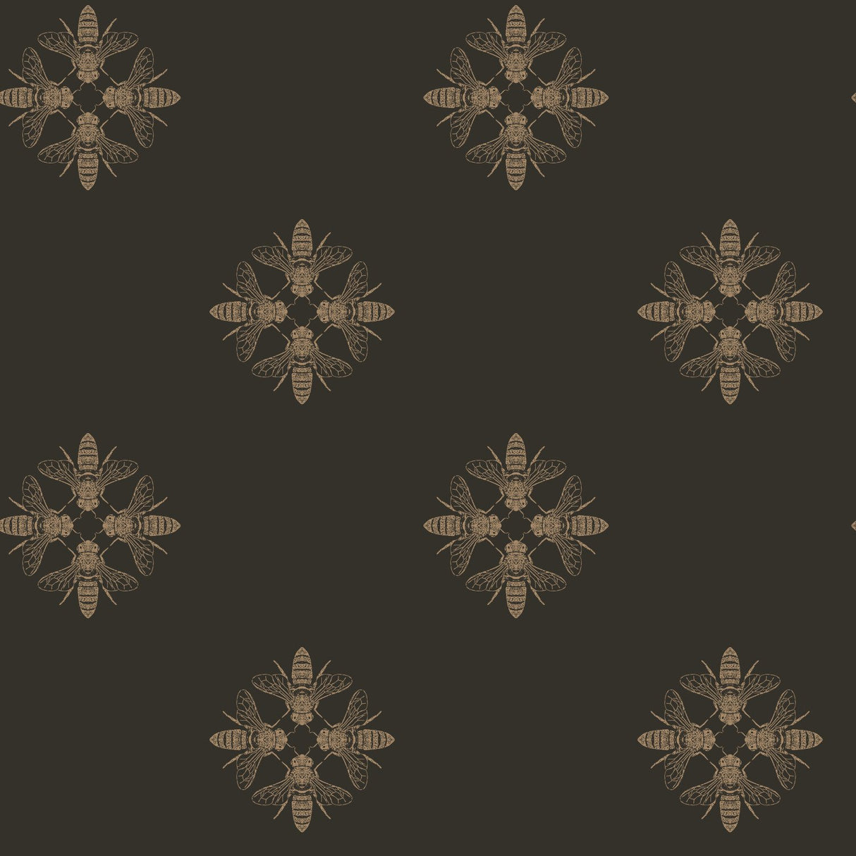 Honey Bee Gold & Black Wallpaper with Metallic Bee Medallion Pattern - York ON1642