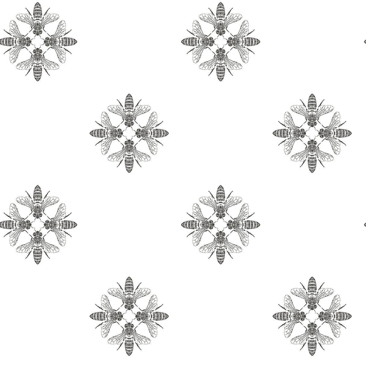 Honey Bee Black & White Wallpaper with Bee Medallion Motif - York ON1643