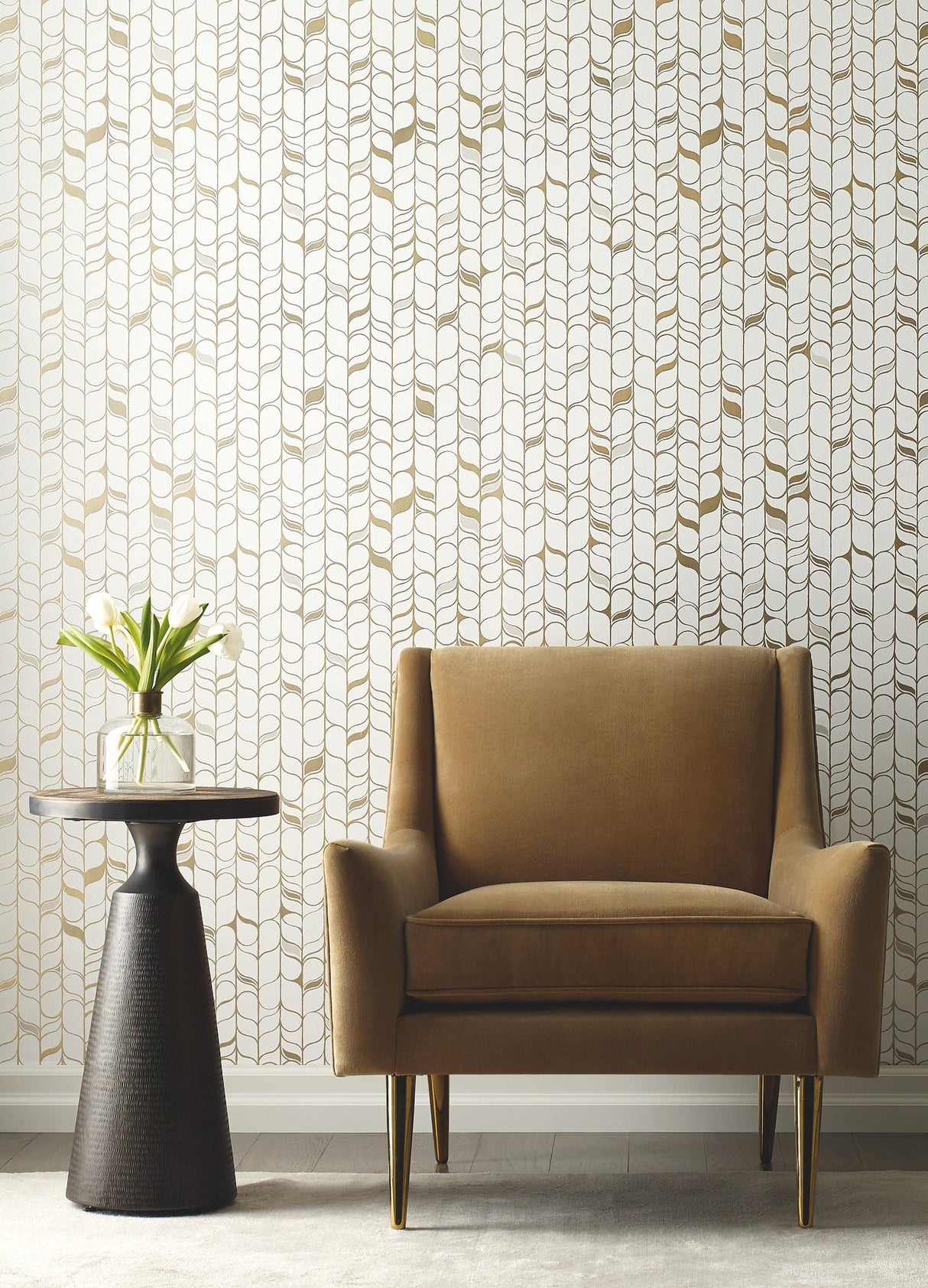Perfect Petals White & Gold Wallpaper with Modern Organic Petal Motif - York OS4201