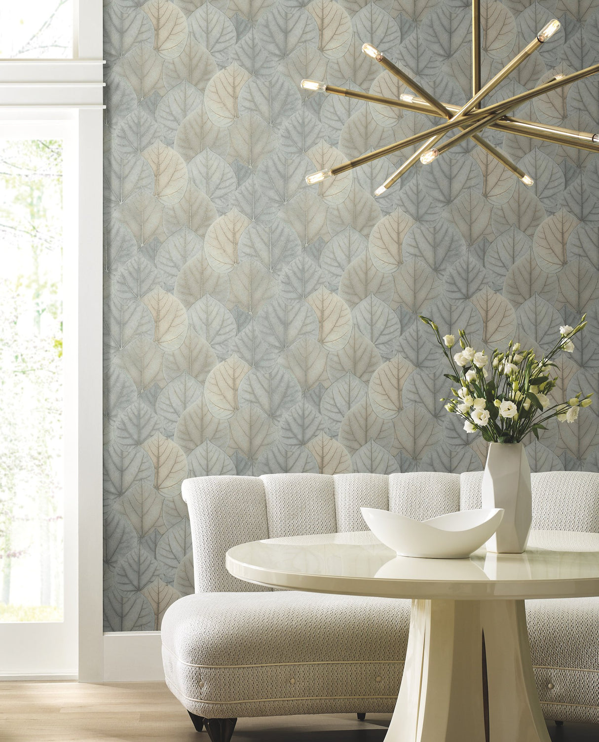 Leaf Concerto Blue & Taupe Botanical Non Woven Wallpaper - York OS4244