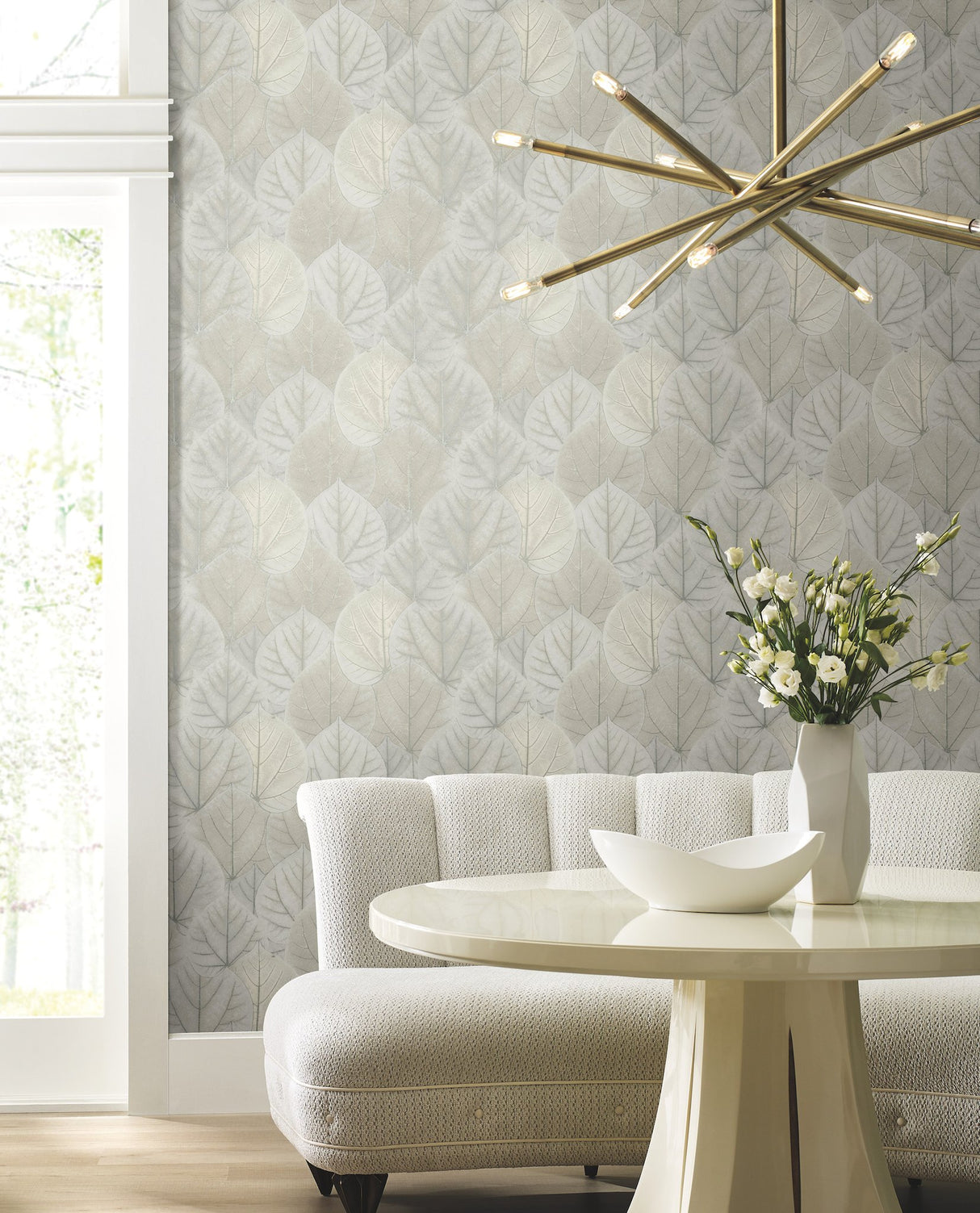 Leaf Concerto Grey Wallpaper with Botanical Leaf Pattern - York OS4246