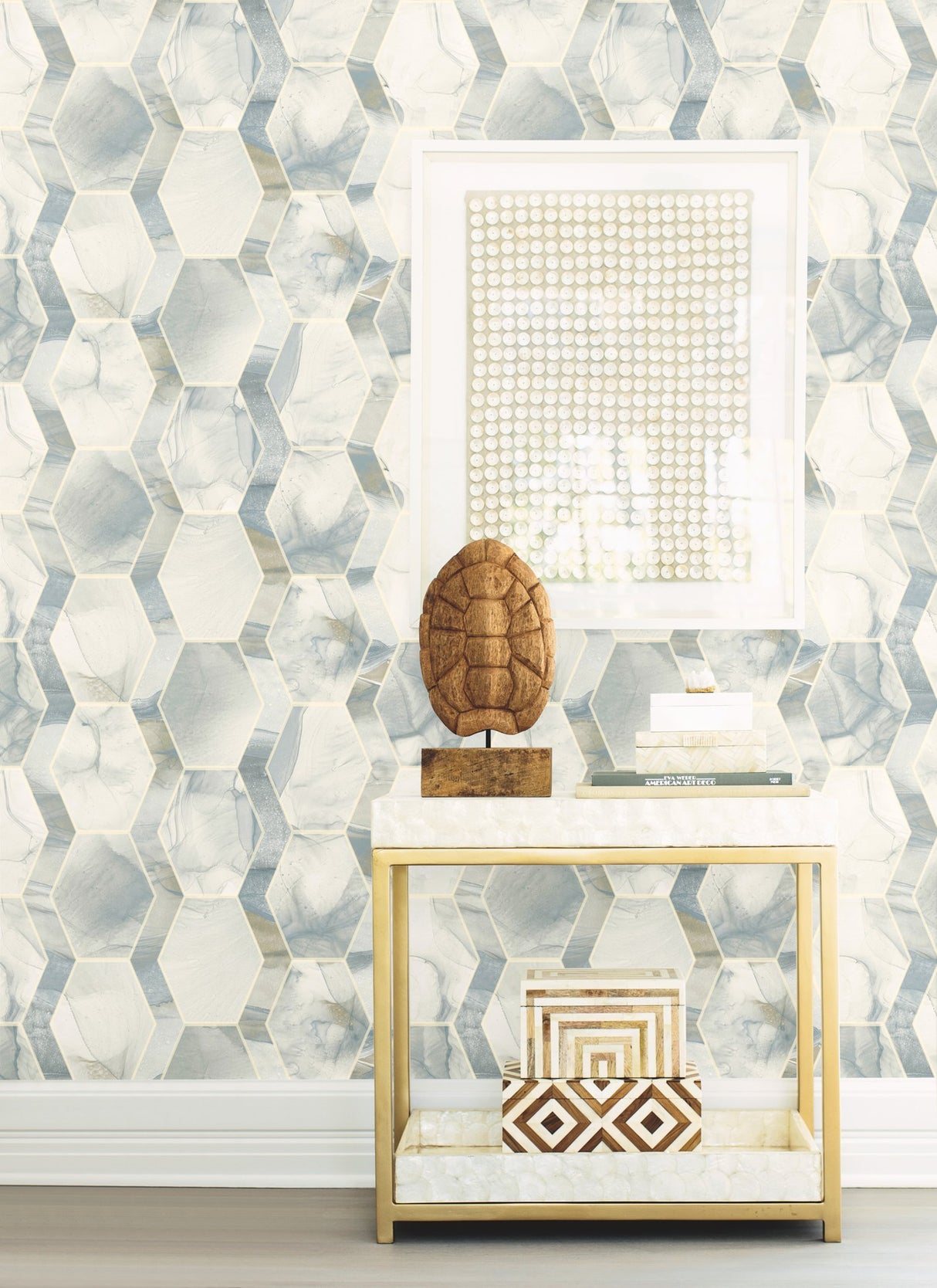 Earthbound Blue & Grey Geometric Marble Hexagon Wallpaper - York OS4281