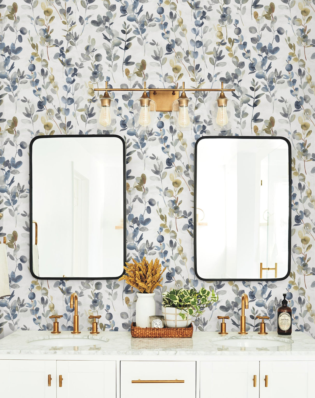Joyful Eucalyptus Navy Wallpaper with Botanical Eucalyptus Motif - York OS4314