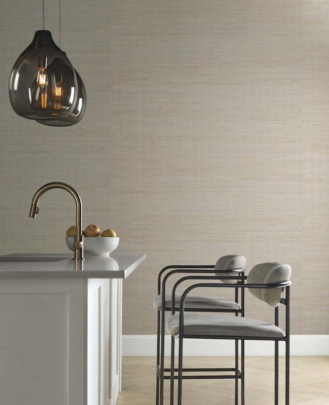 Jute Silver & Beige Metallic Grasscloth Wallpaper with Natural Jute Texture - York OS4321