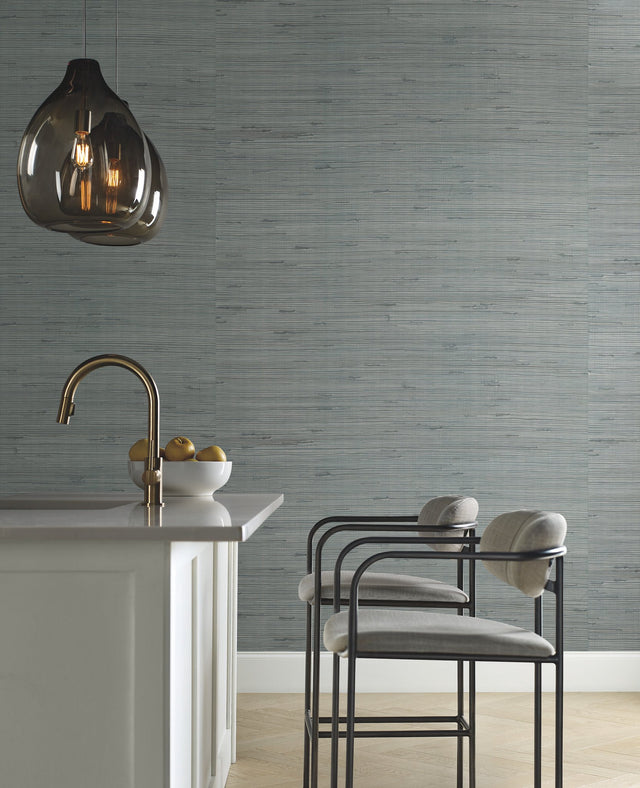 Metallic Jute Silver & Aqua Grasscloth Wallpaper - York OS4325