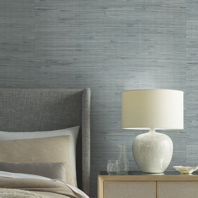 Metallic Jute Silver & Aqua Grasscloth Wallpaper - York OS4325