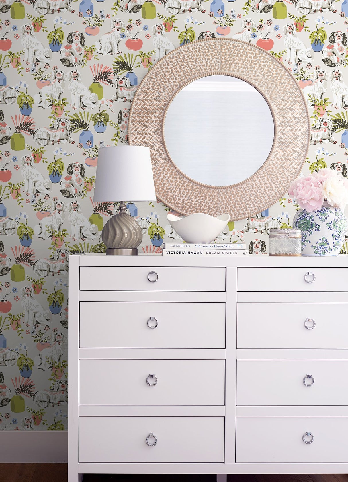 Good Dog Stone Peel & Stick Wallpaper with Whimsical Botanical Toile Pattern - NuWallpaper PFS4812