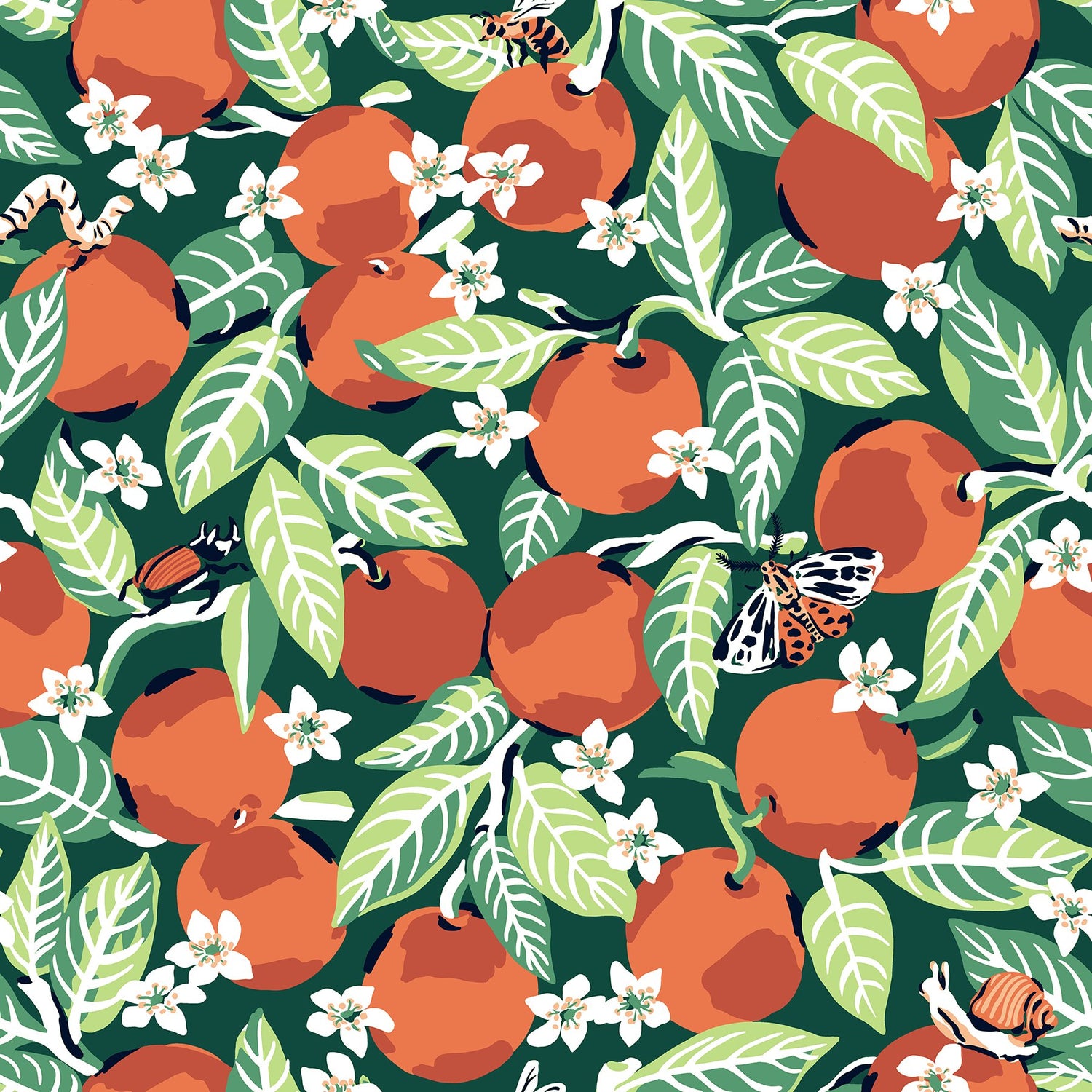 Orange Grove Juniper Peel & Stick Wallpaper with Botanical Fruit Motif - PFS4816