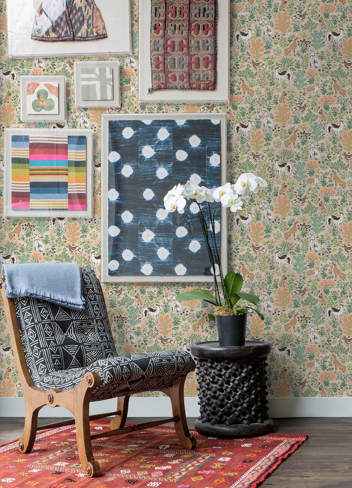 Must Love Dogs Tan by NuWallpaper x PrintFresh Peel and Stick Fully Removable Novelty Botanical Dog and Floral Pattern Wallpaper Roll - PFS6380