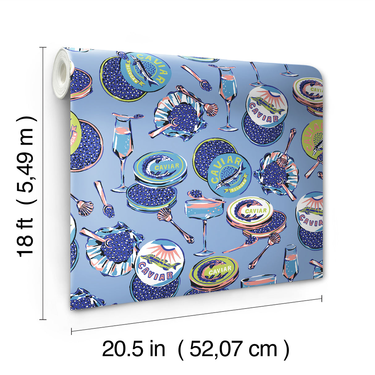 Champagne and Caviar Blue by NuWallpaper PrintFresh Eclectic Food and Drink Peel and Stick Removable Repositionable Wallpaper Roll - PFS6557