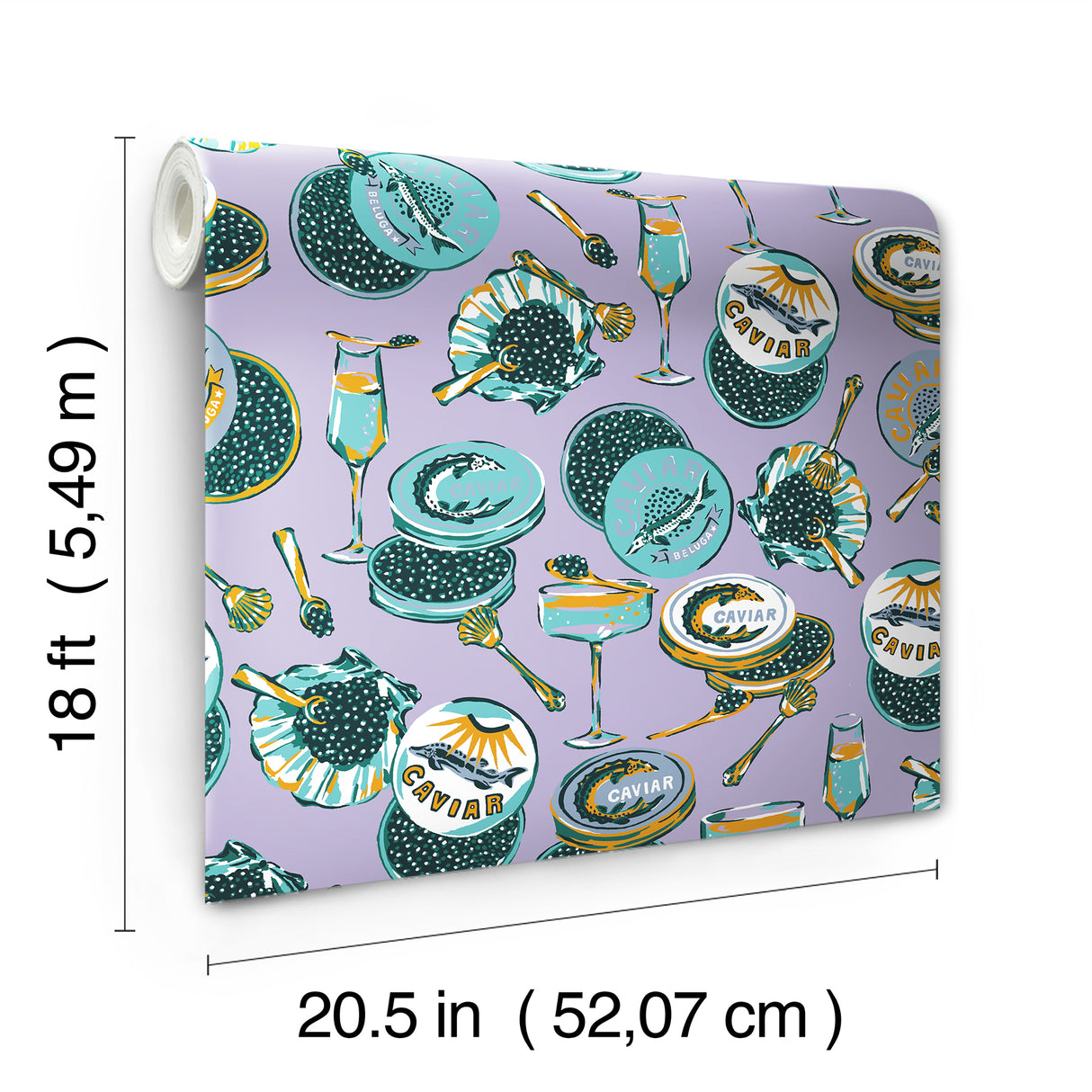 Champagne and Caviar Lavendar by NuWallpaper Peel and Stick Wallpaper - Eclectic Food and Drink Novelty Design, 20.5-in x 18-ft Roll - PFS6559
