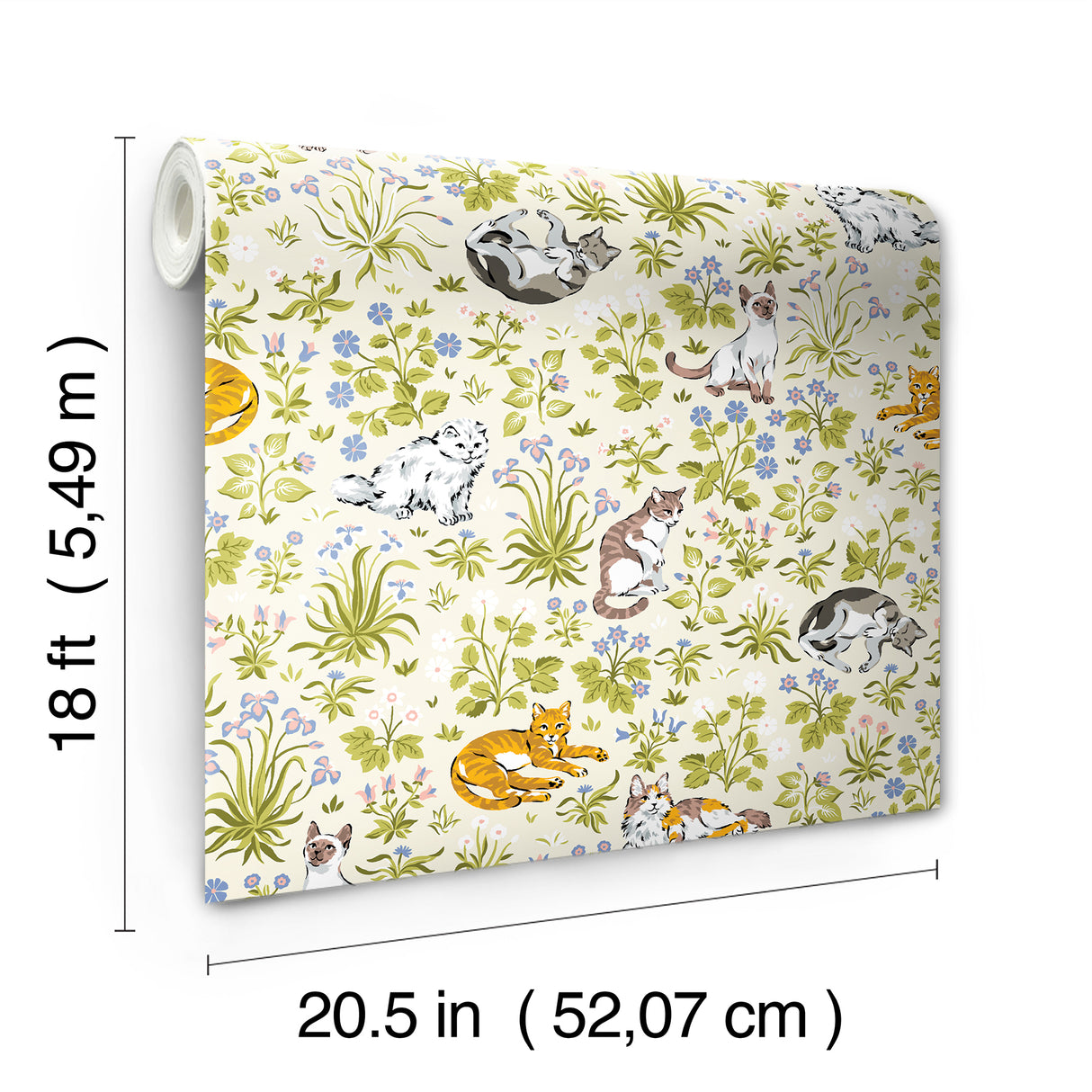 Must Love Cats Linen by NuWallpaper Eclectic Illustrated Cats and Colorful Botanical Garden Peel and Stick Wallpaper - PFS6568