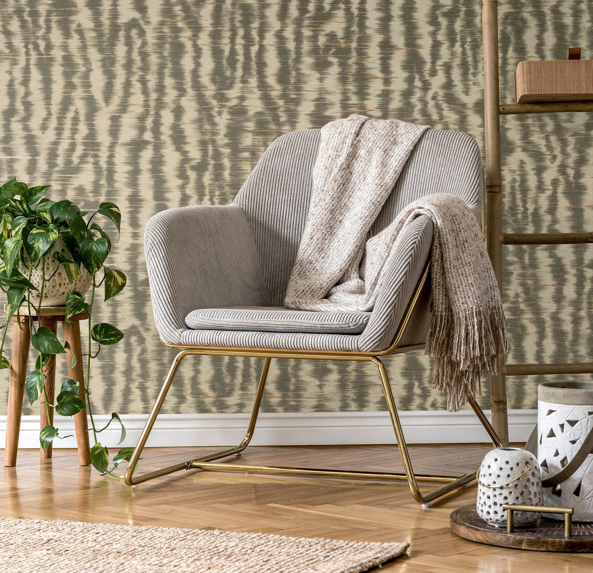 Hartmann Brown Stripe Texture Wallpaper with Abstract Modern Pattern - Fine Decor PK333443SAM
