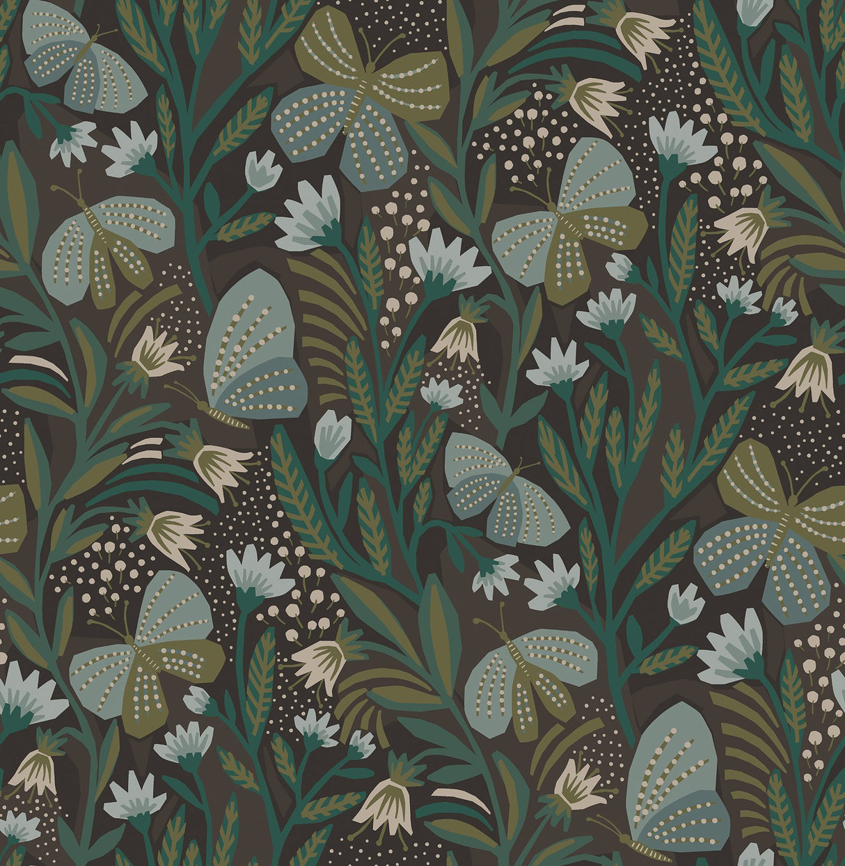 Papillon Flutter Chocolate Peel & Stick Wallpaper with Whimsical Botanical Butterflies - NuWallpaper PLS4202