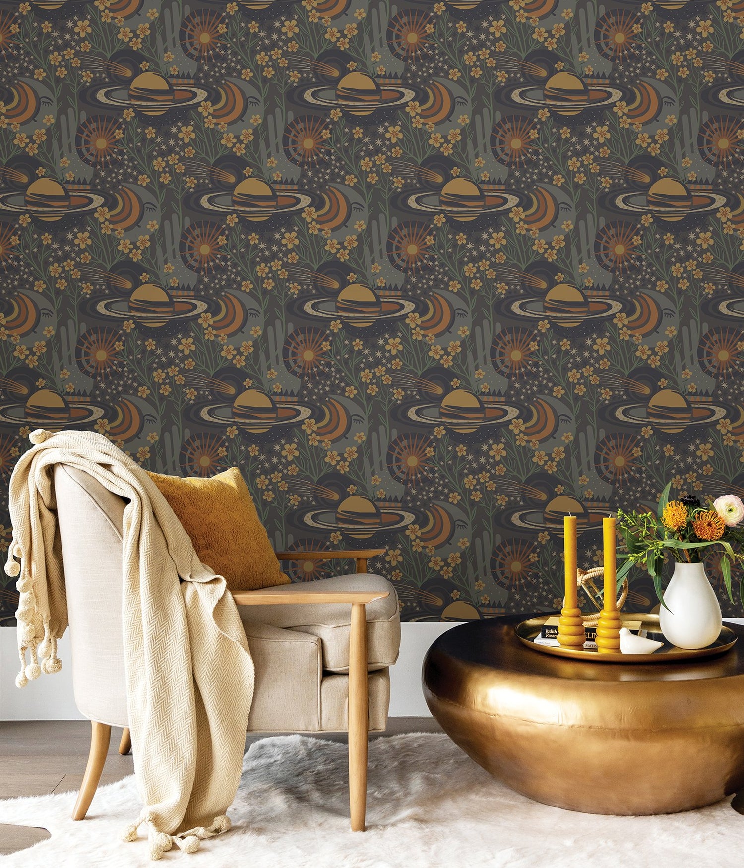 Ethereal Cosmos Smoke Peel & Stick Wallpaper with Bohemian Outer Space Motif - PLS4207