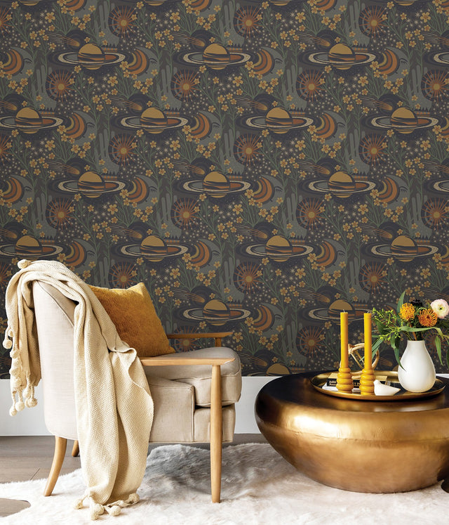 Ethereal Cosmos Smoke Peel & Stick Wallpaper with Bohemian Outer Space Motif - PLS4207