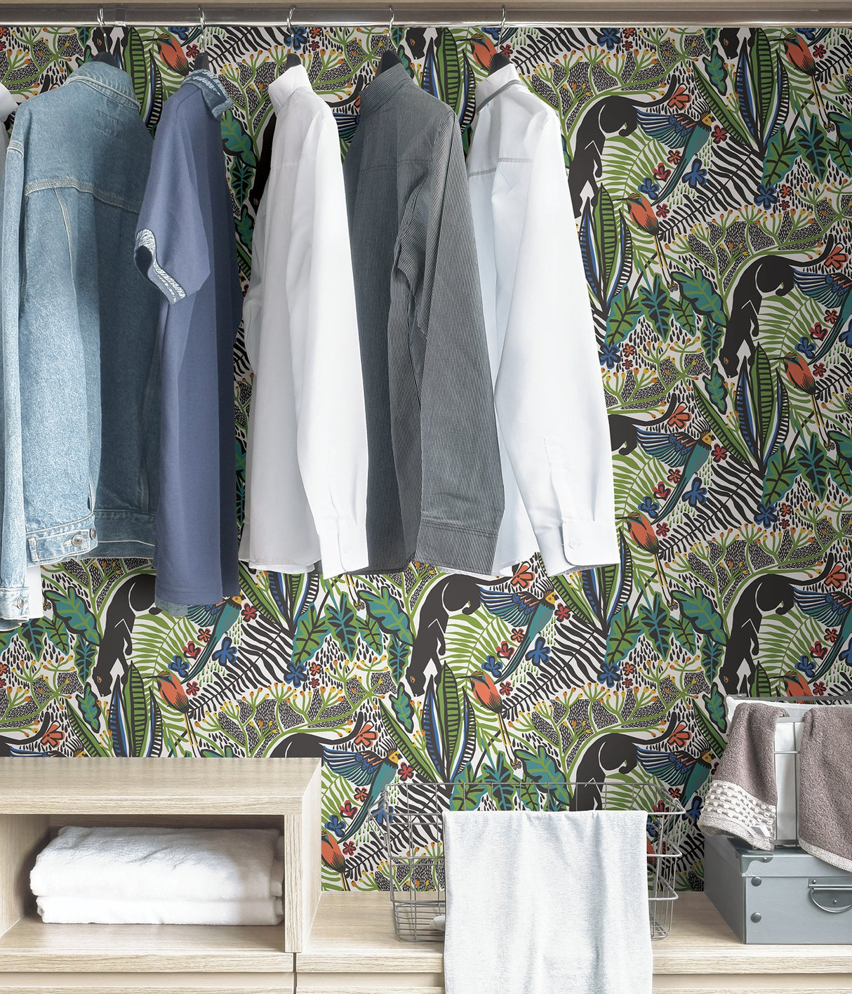 Poise Primary Peel & Stick Wallpaper with Exotic Animal Motif, Eclectic Novelty Pattern - NuWallpaper PLS4211