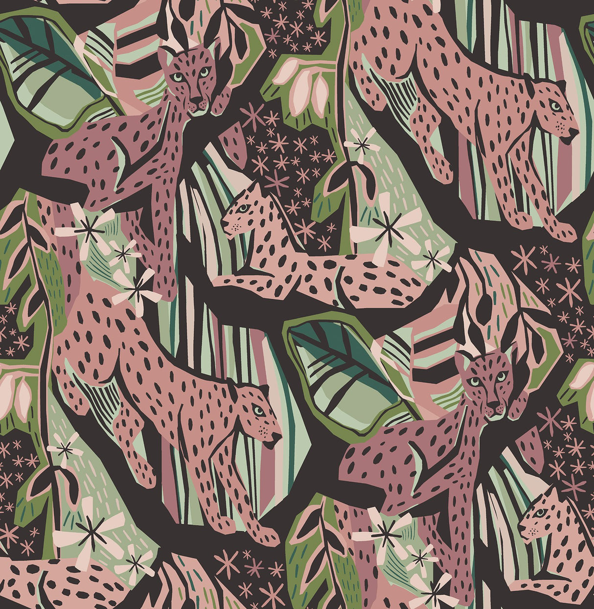 Cat Nap Plum Peel & Stick Wallpaper with Pink Cheetah Motif - PLS4218