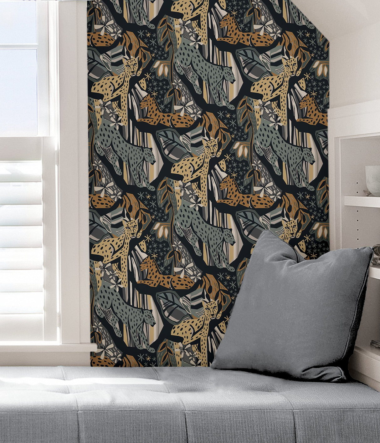 Cat Nap Navy Gold Peel & Stick Wallpaper with Illustrative Cheetah Motif - Brewster PLS4221
