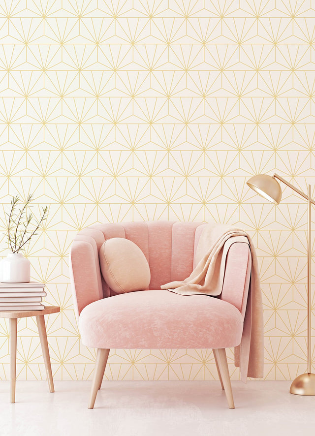 Geometric Gold Standard Peel & Stick Wallpaper Gold with Art Deco Geometric Pattern - PP4703